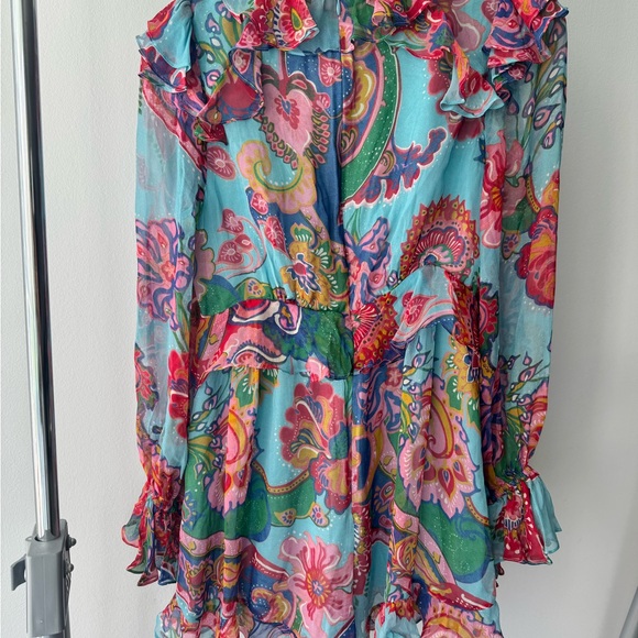 ZIMMERMAN LIKE NEW SILK BLUE FLORAL ROMPER PLAYSUIT SIZE 2 MEDIUM - Picture 4 of 6